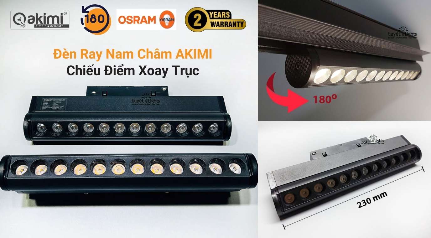 Đèn Ray Nam Châm Akimi Chiếu Điểm Xoay Trục là dòng sản phẩm chiếu điểm với góc chiếu linh hoạt lên đến 180 độ. Ngoài ra, với thiếu kế mặt đèn bo tròn mang lại sự tinh tế cho nội thất.